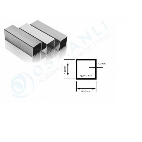 Alüminyum Kutu Profil 30mm X 30mm Et Kalınlık 3mm Alüminyum Kutu Profil 30mm X 30mm Et Kalınlık 3mm